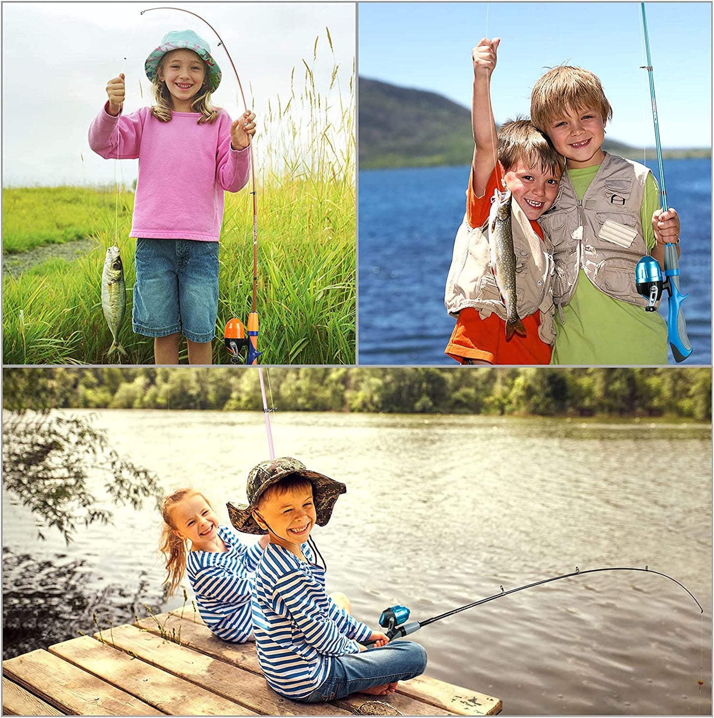Kids Fishing Pole,Portable Telescopic Fishing Rod and Reel Full Kits, Spincast Youth Fishing Pole Fishing Gear for Kids, Boys