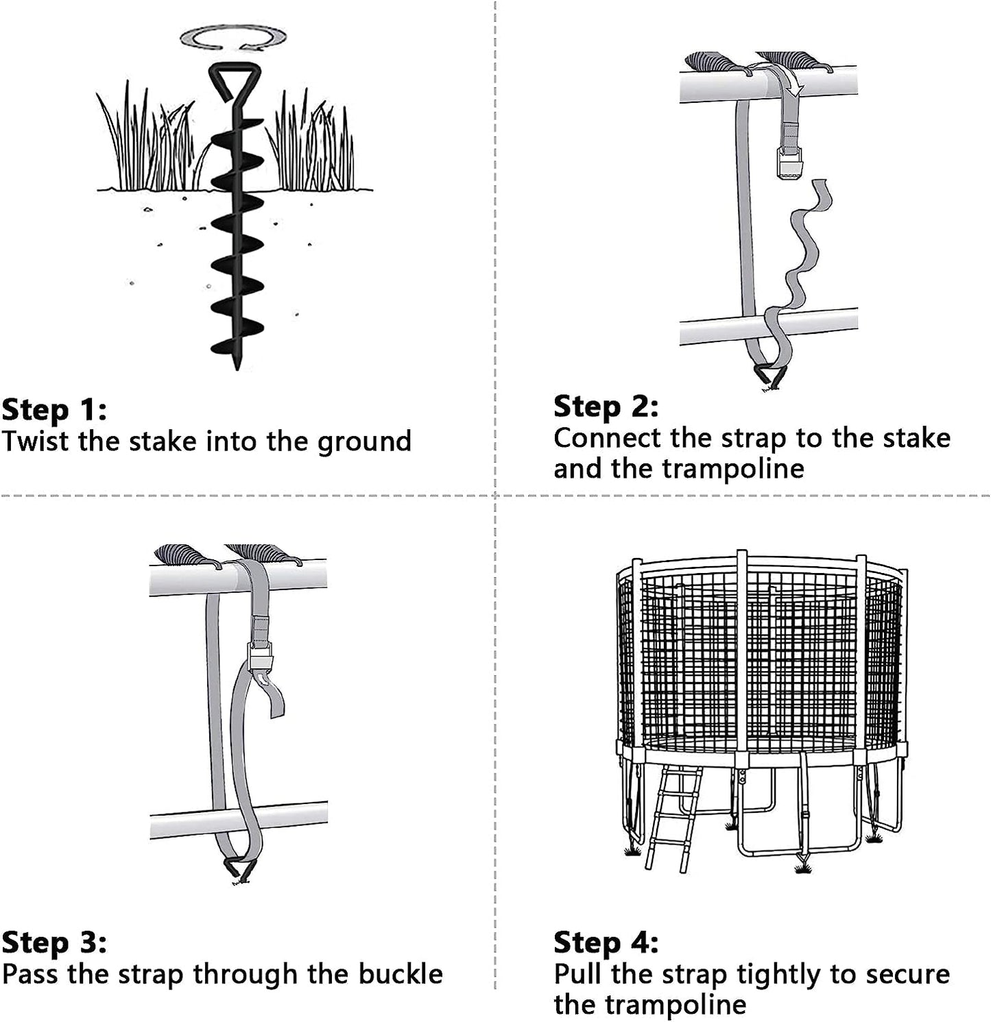 USA Trampoline Stakes Heavy Duty Trampoline Parts Steel Stakes Anchor Kit for Trampolines Canopy Anchor Dog Tie Out Stakes -Set of 4 Bonus 4 Strong Belt(Orange)