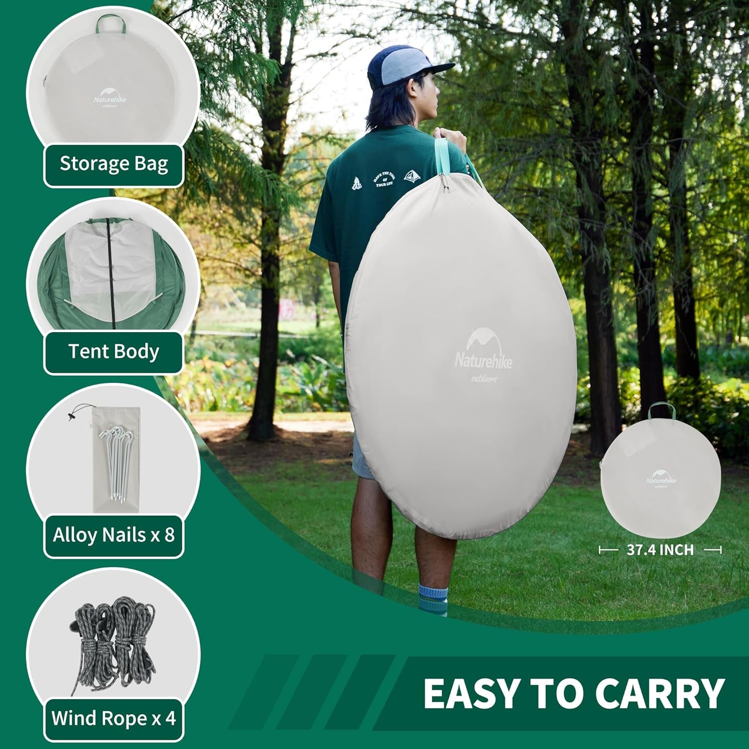 3-4 Person Pop up Tent - Easy Setup Instant Tent for Camping and Hiking