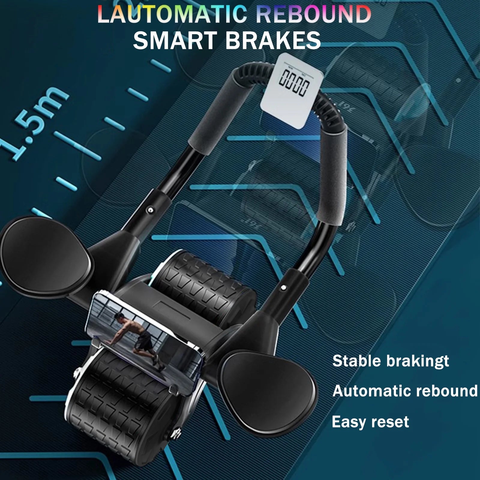 2025 New with Timer Ab Abdominal Exercise Roller Elbow Support, Abs Roller Wheel Core Exercise Equipment, Automatic Rebound Abdominal Wheel(Black)