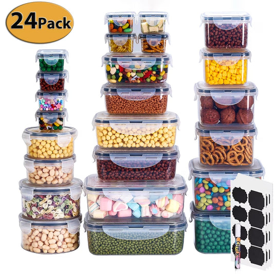 24 Pack Airtight Food Storage Containers Set with Lids, Plastic Leak-Proof Canisters for Cereal Flour Sugar,Bpa Free Leak Proof Plastic Lunch Boxes(Labels & Marker)