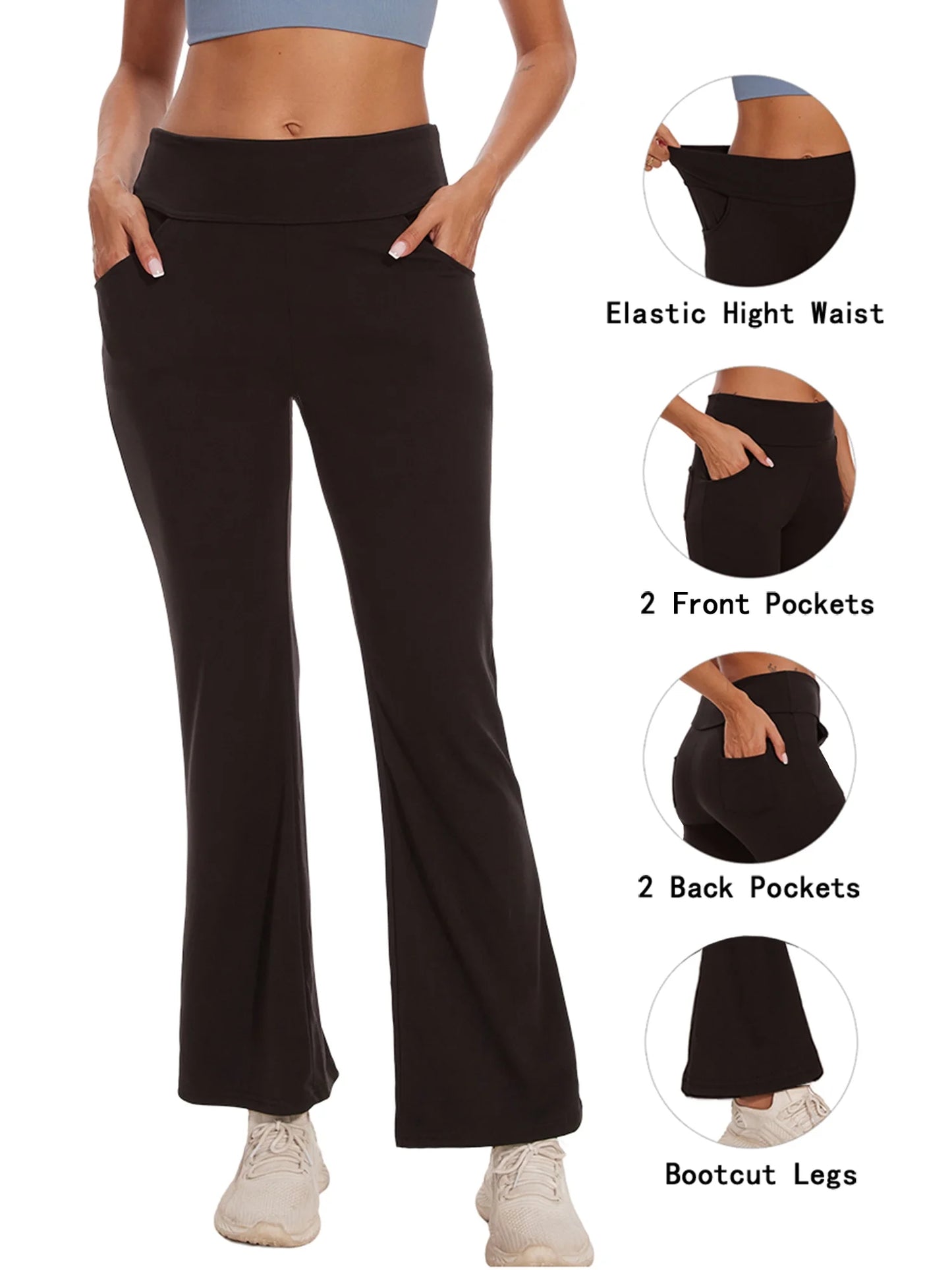 Womens Bootcut Yoga Pants with Pockets Flare Workout Legging High Waist Bootleg Bottoms Activewear Gray XL