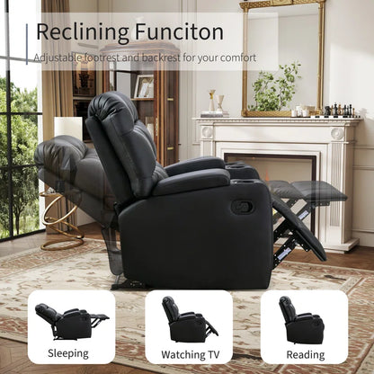 33.5" Wide Modern Faux Leather Soft Backrest Manual Release Recliner Chair with Massage & Storage & Cup Holder (Set of 2)