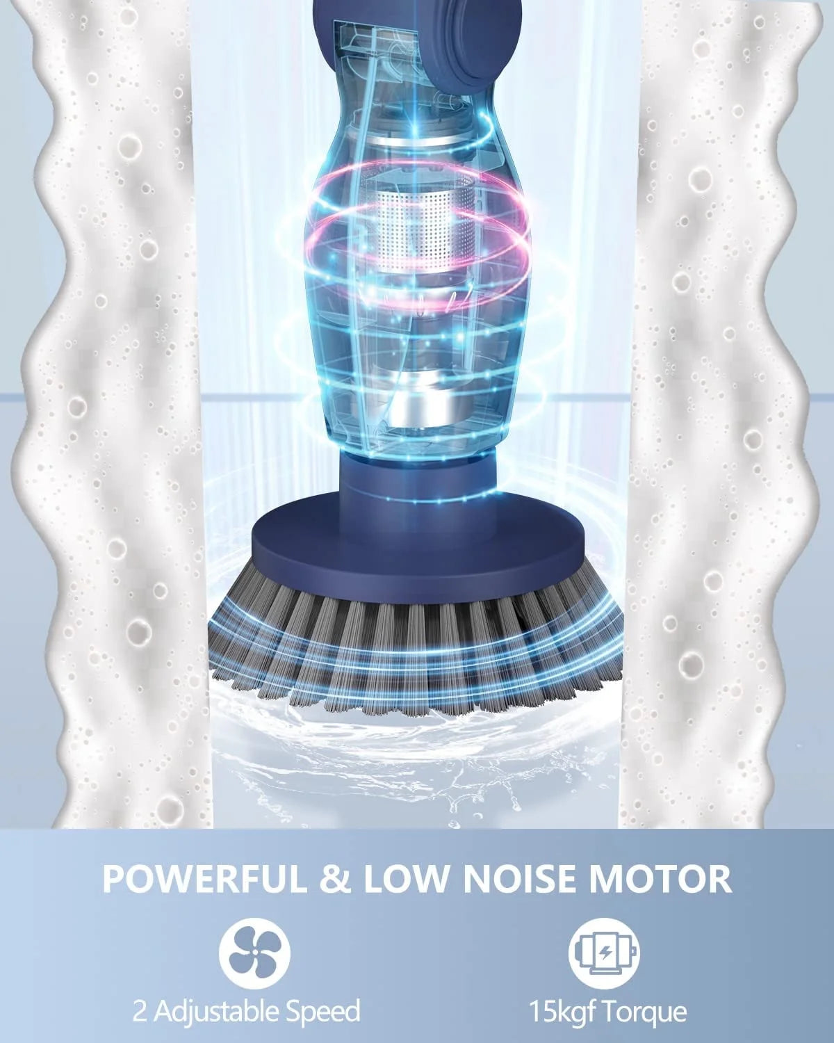 Electric Spin Scrubber, Cordless Bath Tub Power Scrubber with Long Handle and 8 Replaceable Brush Heads, Shower Cleaning Brush Household Tools for Bathroom, Floor Tile ,Car