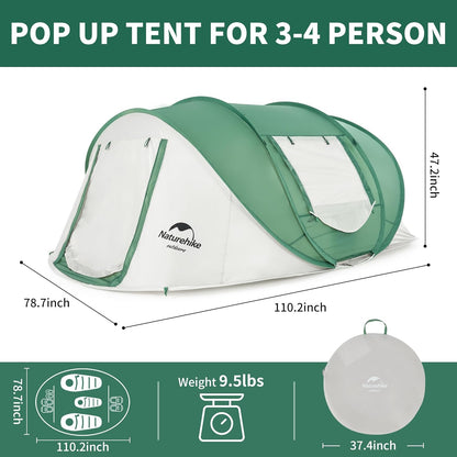 3-4 Person Pop up Tent - Easy Setup Instant Tent for Camping and Hiking