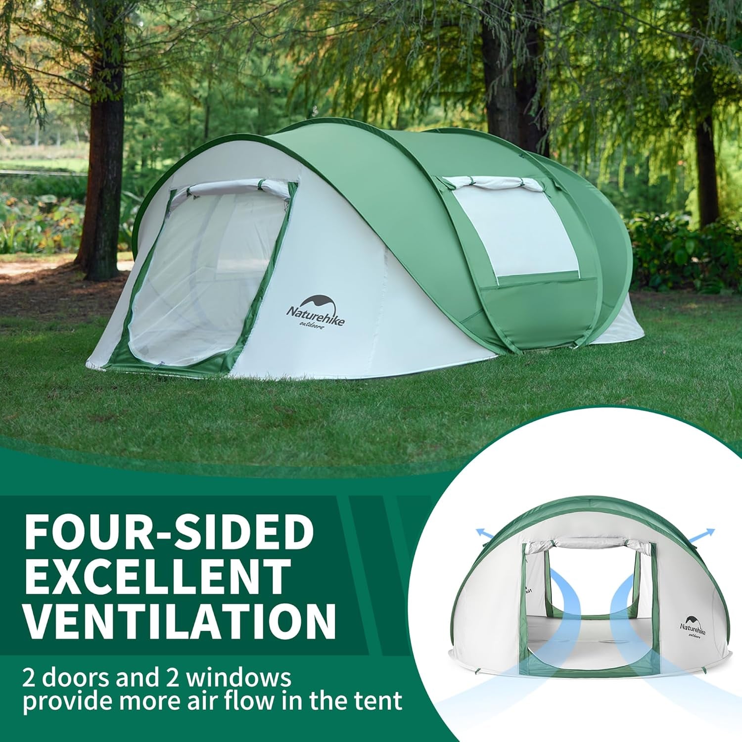 3-4 Person Pop up Tent - Easy Setup Instant Tent for Camping and Hiking