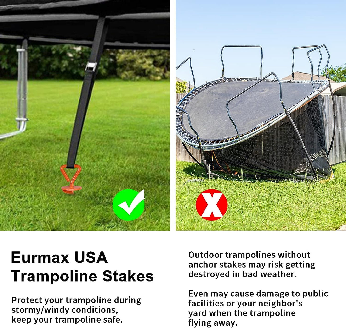 USA Trampoline Stakes Heavy Duty Trampoline Parts Steel Stakes Anchor Kit for Trampolines Canopy Anchor Dog Tie Out Stakes -Set of 4 Bonus 4 Strong Belt(Orange)