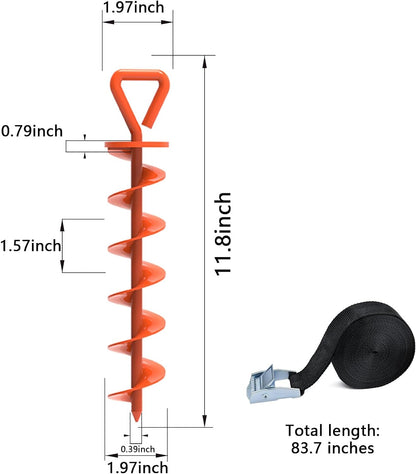 USA Trampoline Stakes Heavy Duty Trampoline Parts Steel Stakes Anchor Kit for Trampolines Canopy Anchor Dog Tie Out Stakes -Set of 4 Bonus 4 Strong Belt(Orange)