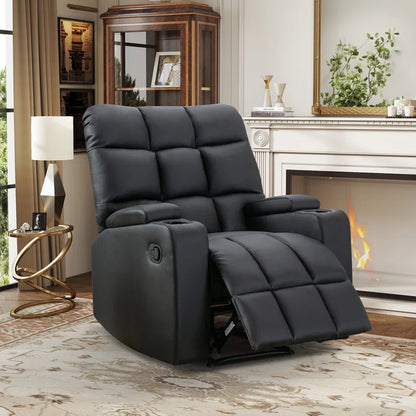 33.5" Wide Modern Faux Leather Soft Backrest Manual Release Recliner Chair with Massage & Storage & Cup Holder (Set of 2)