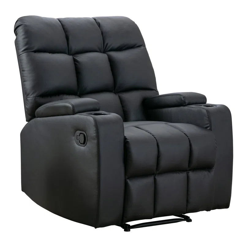 33.5" Wide Modern Faux Leather Soft Backrest Manual Release Recliner Chair with Massage & Storage & Cup Holder (Set of 2)