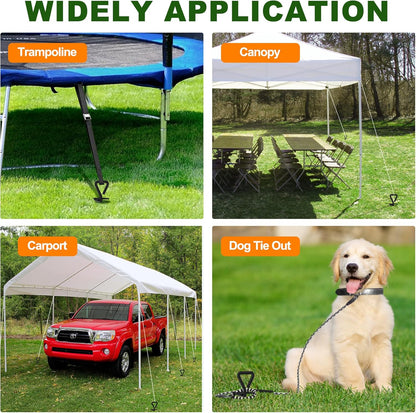 USA Trampoline Stakes Heavy Duty Trampoline Parts Steel Stakes Anchor Kit for Trampolines Canopy Anchor Dog Tie Out Stakes -Set of 4 Bonus 4 Strong Belt(Orange)