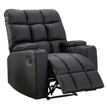 33.5" Wide Modern Faux Leather Soft Backrest Manual Release Recliner Chair with Massage & Storage & Cup Holder (Set of 2)