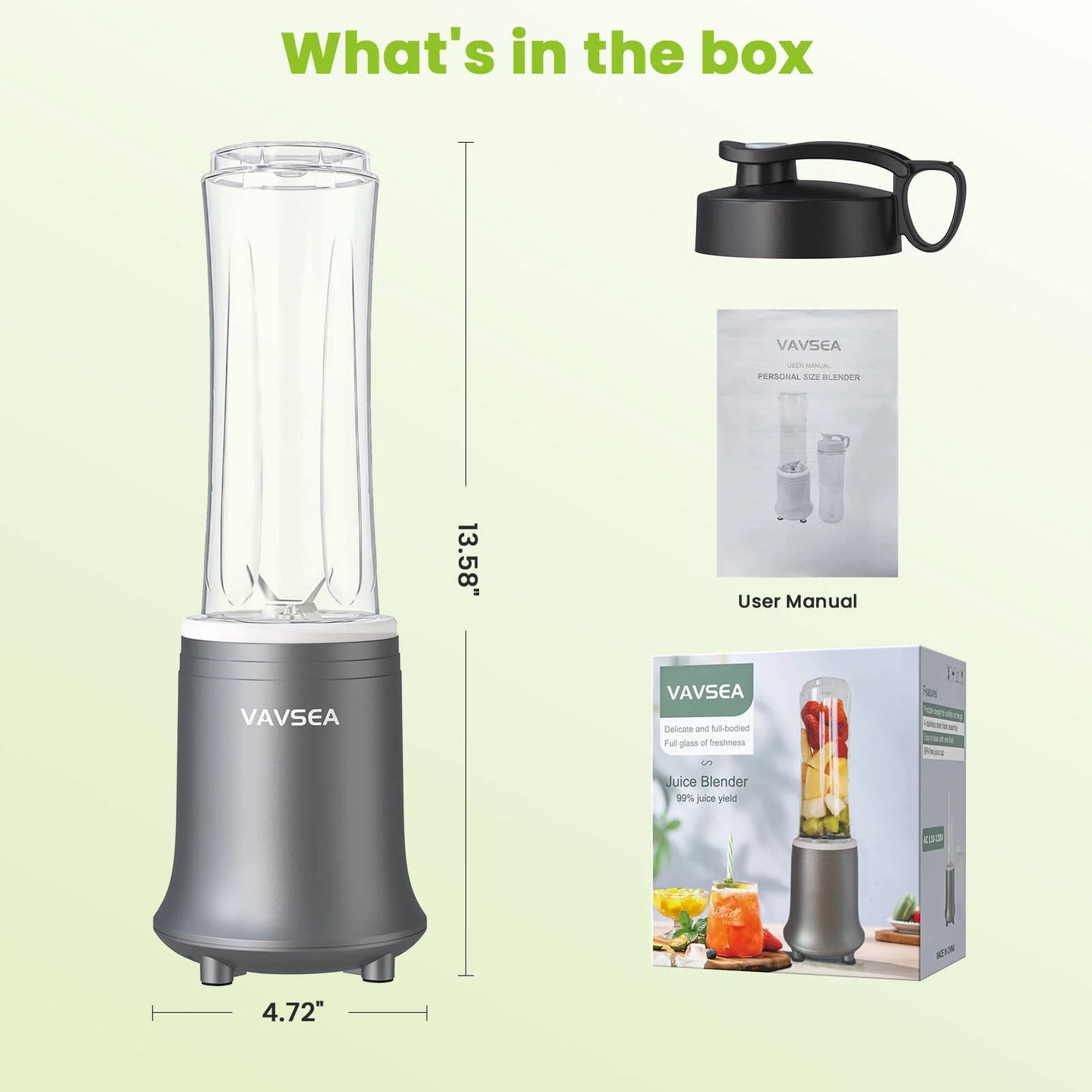 Personal Blender, Blender for Smoothie with BPA Free Travel Cup and Lid, Smoothie Blender for Kitchen, Office and Sports