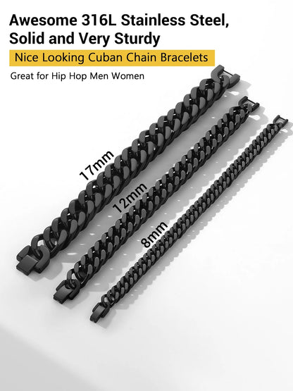 12Mm Cuban Chains Bracelets for Men Black Chunky Stainless Steel Franco Link Bracelet Father'S Day Hand Bracelet Jewelry Birthday Teen Graduation Gifts 7.5 Inch