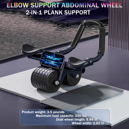 2025 New with Timer Ab Abdominal Exercise Roller Elbow Support, Abs Roller Wheel Core Exercise Equipment, Automatic Rebound Abdominal Wheel(Black）